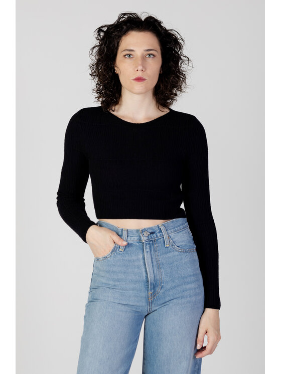 Sweter ONLY, Rozmiar M, Czarne, ONLAMOUR LS CROPPED DETAIL ONECK KNT