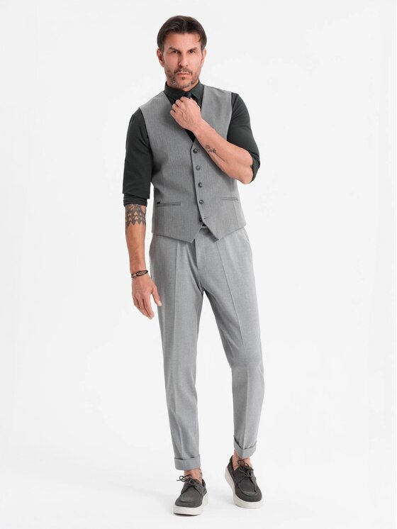 Ombre Ombre Kamizelka garniturowa OM-BLZV-0143 Szary Slim Fit