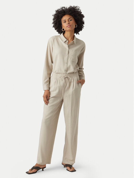 Vero Moda Vero Moda Bavlnené nohavice Jesmilo 10287363 Svetlo béžová Regular Fit