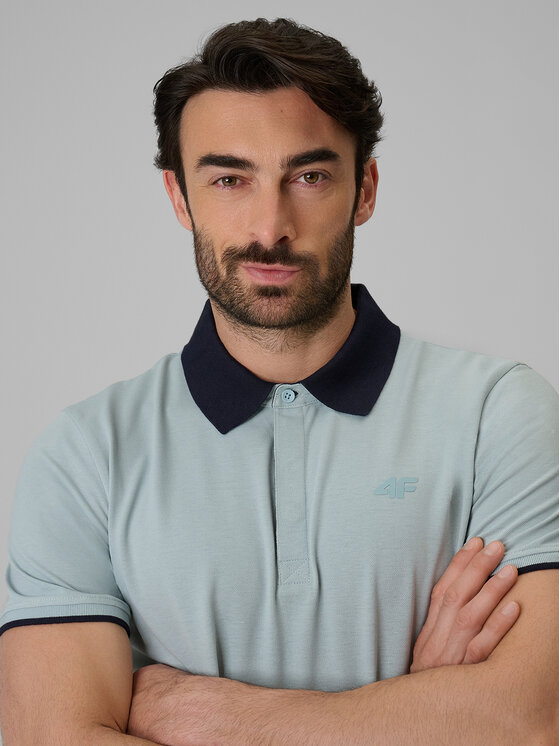 4F 4F Polo COMMERCIAL Turkusowy Regular Fit
