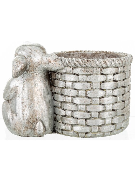 MIAhome MIAhome Kwietnik Osłonka na doniczkę - 17x24x16 cm królik i jego srebrny koszyk Srebrny