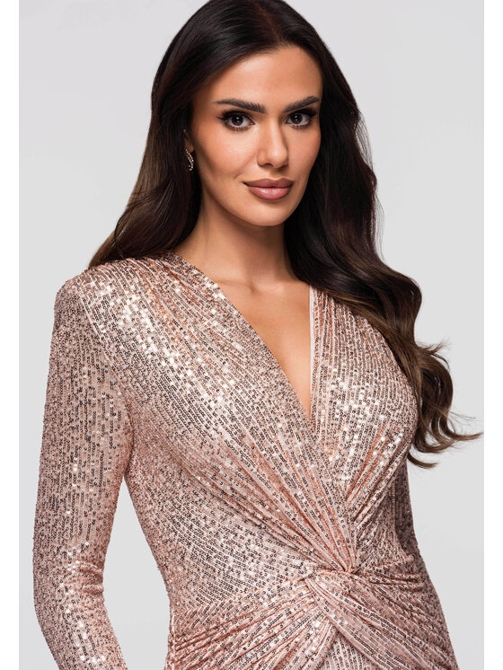 Ombre Ombre Sukienka wieczorowa LA-OM-DLR271 Złoty Regular Fit