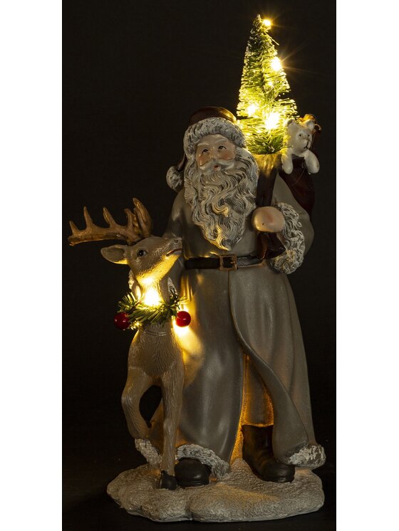 MIAhome MIAhome Figurka Mikołaj LED z jelonkiem i workiem na plecach 29x14x14 cm Kolorowy