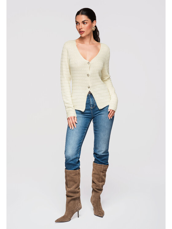 Ombre Ombre Kardigan OW-SWCD-0100 Żółty Slim Fit