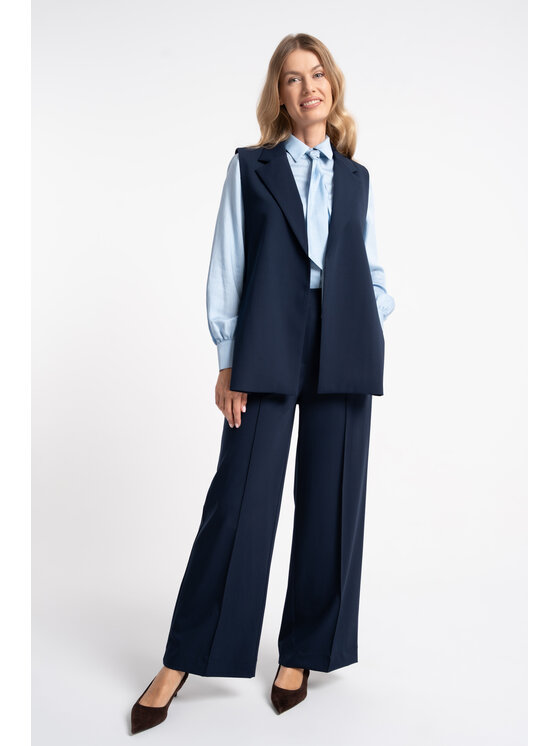 CLICK CLICK Spodnie materiałowe 30-369 Granatowy Wide Leg