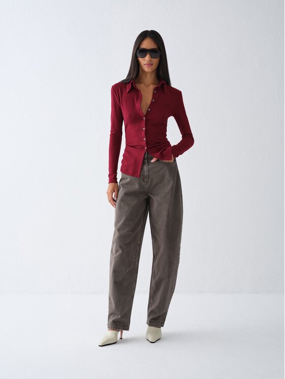 La Mania La Mania Bluzka COMELLE Bordowy Basic Fit