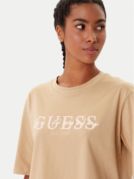 Guess Guess Tricou V5YI02 I3Z14 Bej Boxy Fit