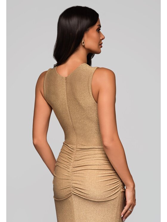 Ombre Ombre Sukienka wieczorowa LA-OM-DLR218 Złoty Slim Fit