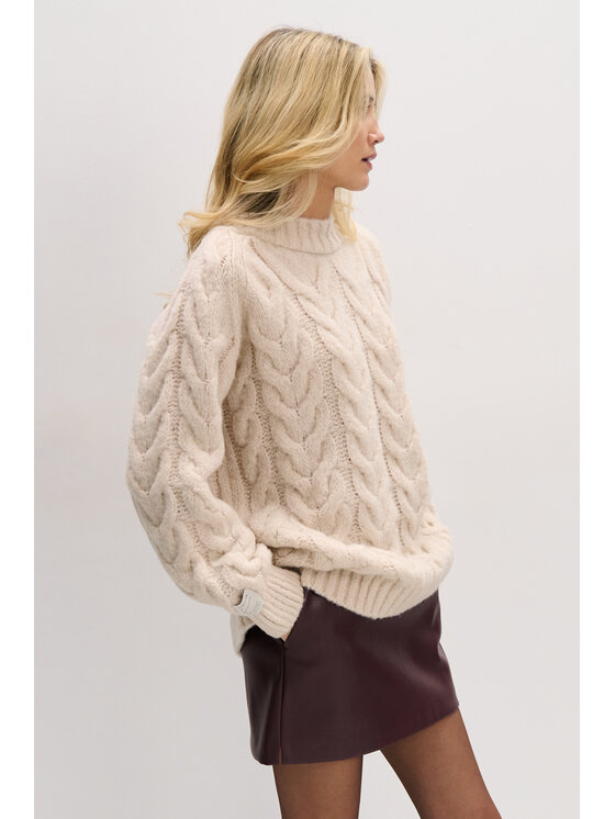 Fobya Fobya Sweter F1747 Beżowy Basic Fit