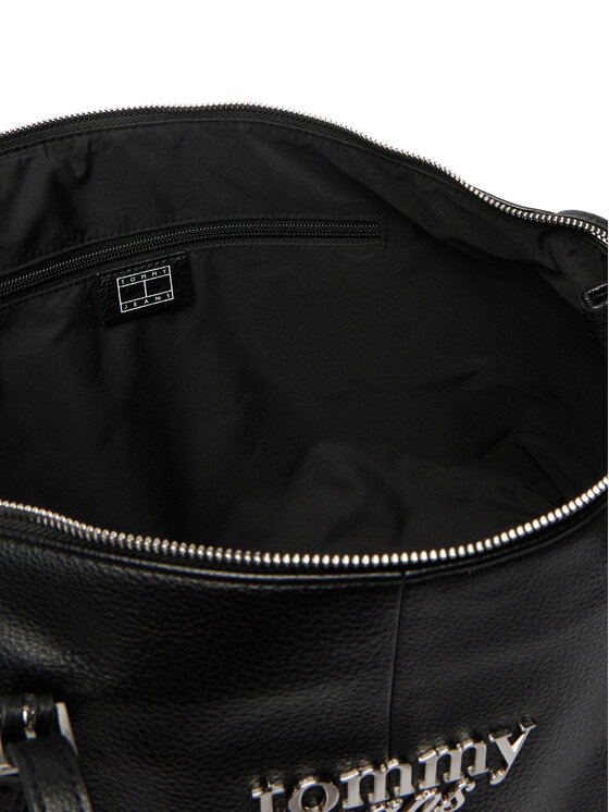 Tommy Jeans Tommy Jeans Geantă Pebble Grain Metal Logo Tote Bag AW0AW18472 Negru