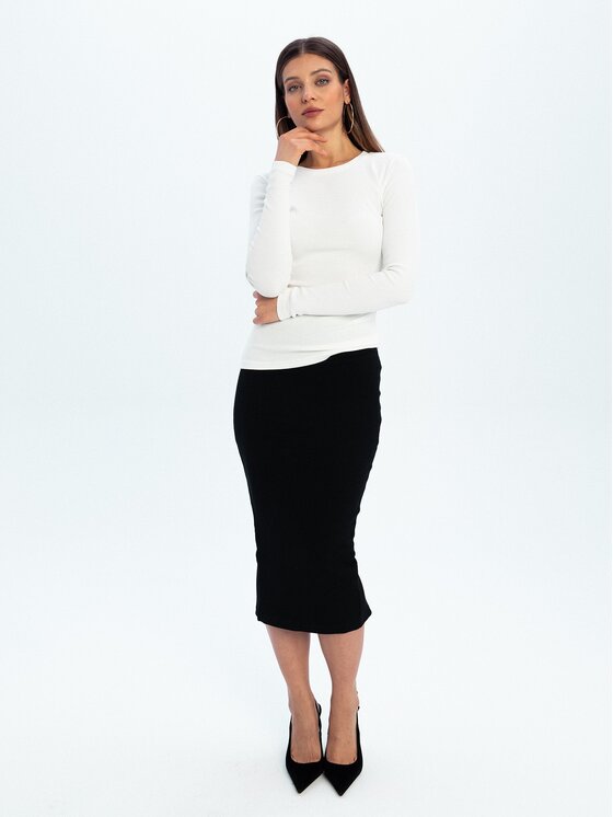 Nudyess Nudyess Spódnica midi Tremity z prążka Czarny Slim Fit