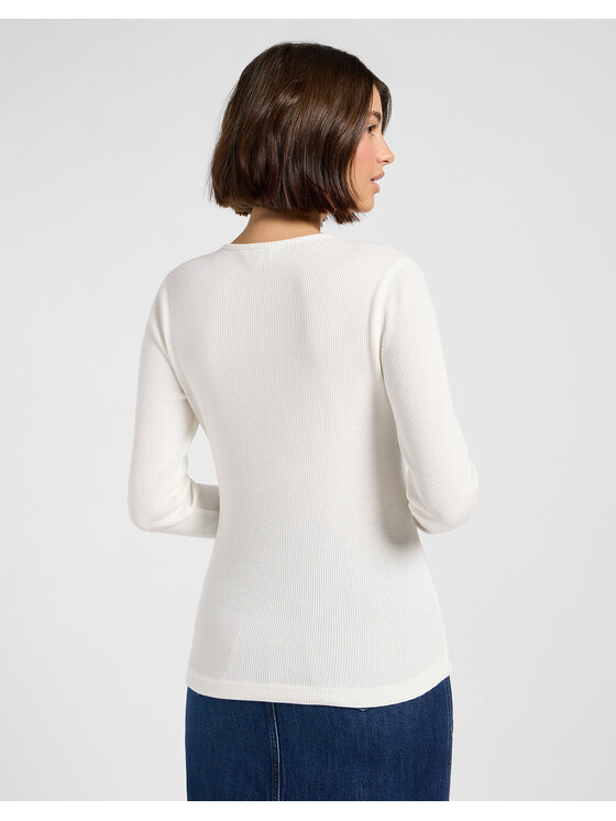 Lee Lee Bluzka WASHED WAFFLE HENLEY Biały Slim Fit