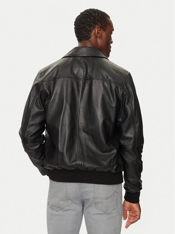 Serge Pariente Serge Pariente Lederjacke Amos Hood Schwarz Regular Fit