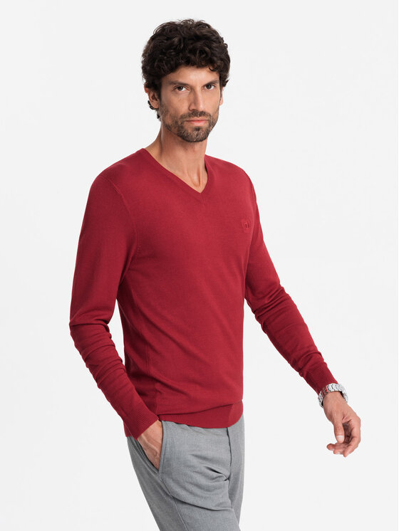 Ombre Ombre Sweter OM-SWBS-0107 Czerwony Regular Fit