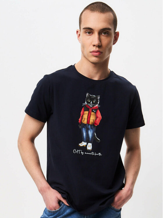 CAT by maniita lacitta CAT by maniita lacitta T-Shirt Printed men's t-shirt with CAT Niebieski Regular Fit
