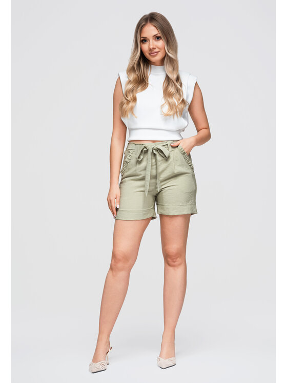 Ombre Ombre Szorty materiałowe OW-ST-E0006 Khaki Relaxed Fit