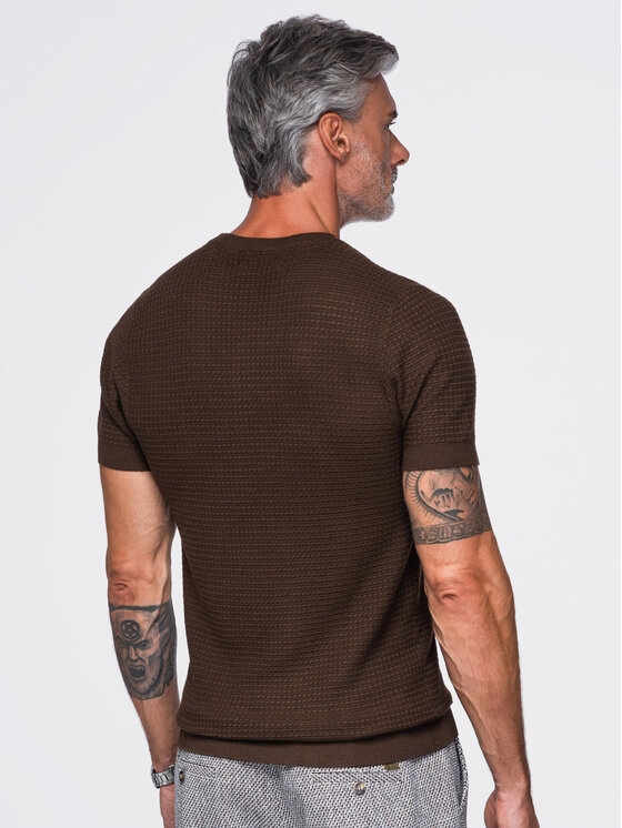 Ombre Ombre T-Shirt OM-TSCT-0303 Tmavě hnědá Slim Fit