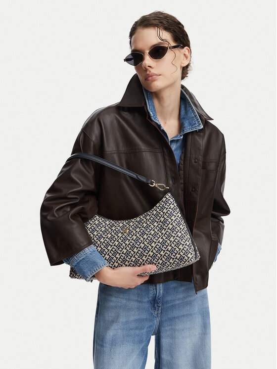 Tommy Hilfiger Geantă Th Icon Shoulder Bag Jacquard AW0AW18907 Bleumarin