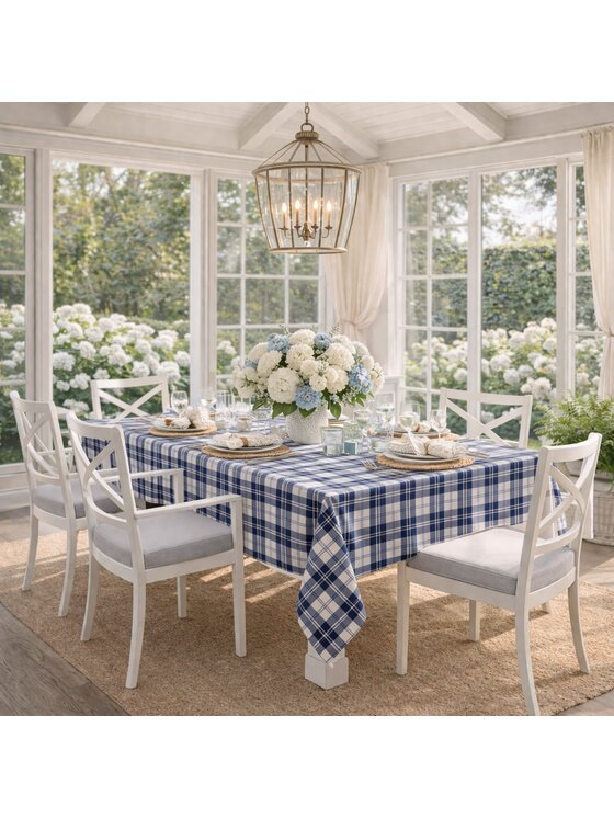 Roseberry Home Roseberry Home Obrus Blue Plaid Biały