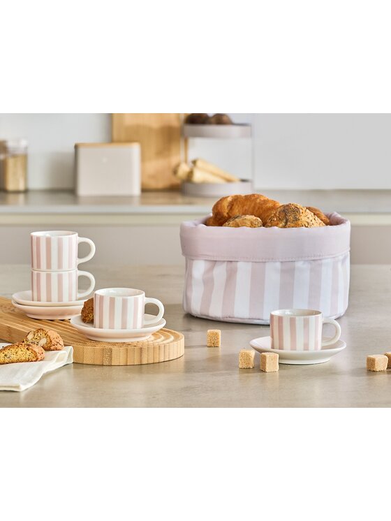 MIAhome MIAhome Komplet filiżanek 4 szt. do espresso 70 ml ze spodeczkami PASKI Biały