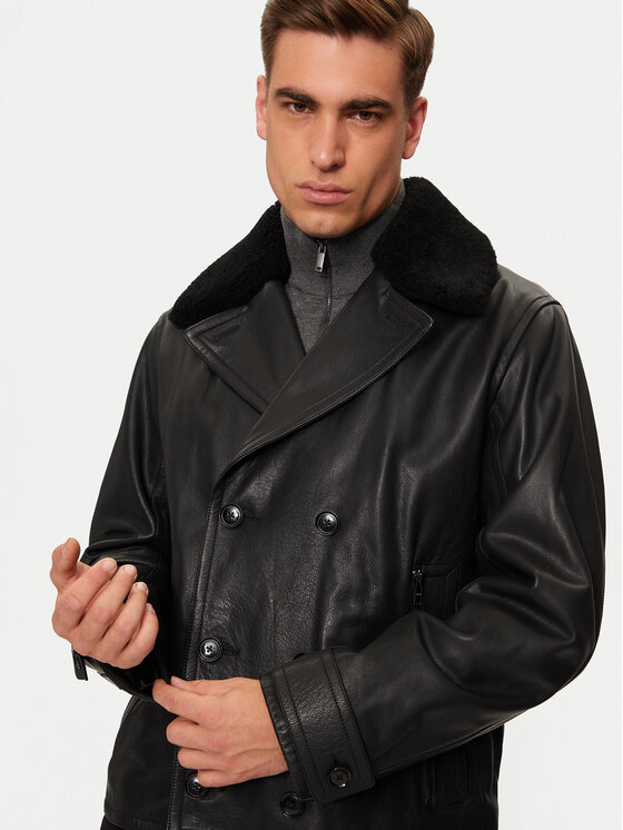 BOSS Boss Kožená bunda H-Mackinley 50524895 Černá Regular Fit