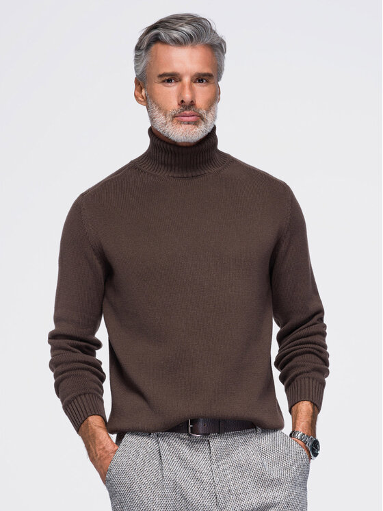 Ombre Ombre Sweter OM-SWTN-0192 Brązowy ciemny Regular Fit