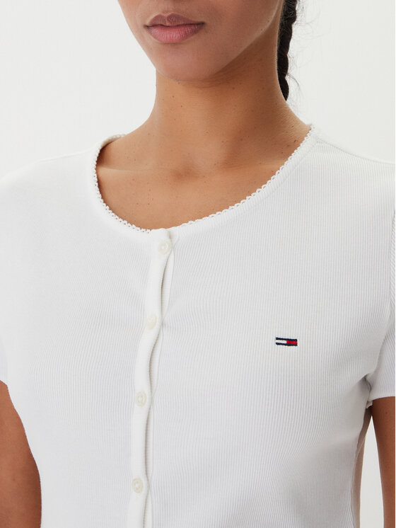 Tommy Jeans Tommy Jeans Bluzka DW0DW20377 Biały Slim Fit
