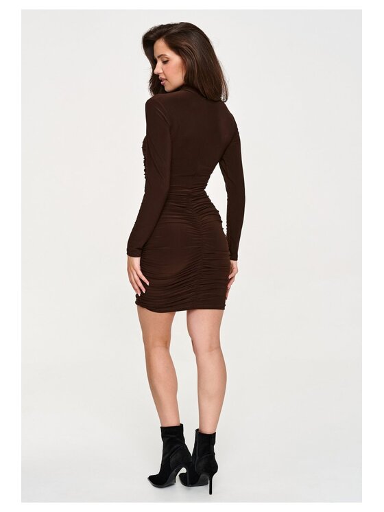 Makadamia Makadamia Sukienka codzienna M964 Brązowy Fitted Fit