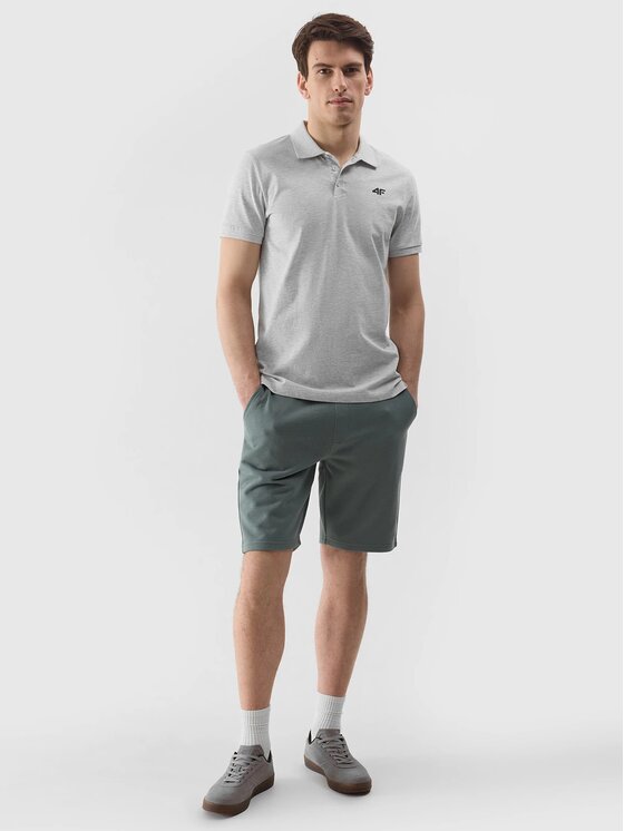 4F 4F Polo 4FWSS24 TPTSM129 27M CHŁODNY JASNY SZARY MELANŻ XL Grigio Regular Fit