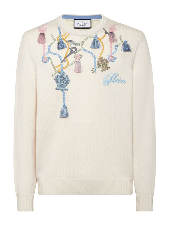 PHILIPP PLEIN PHILIPP PLEIN Sweter 26973 Biały Regular Fit