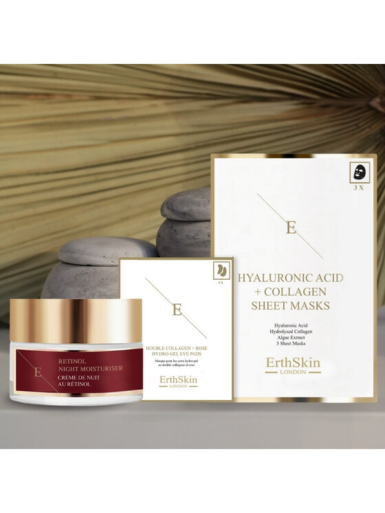 Erthskin London Erthskin London Nawilżający krem ​​na noc Retinol + płatki pod oczy + maska ​​kolagenowa Krem na noc