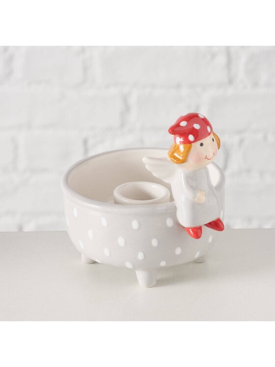 MIAhome MIAhome Świecznik z aniołkiem szary 10x9 cm Szary