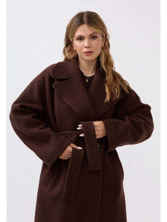 Mirons Mirons Płaszcz wełniany Soft Brązowy Oversize