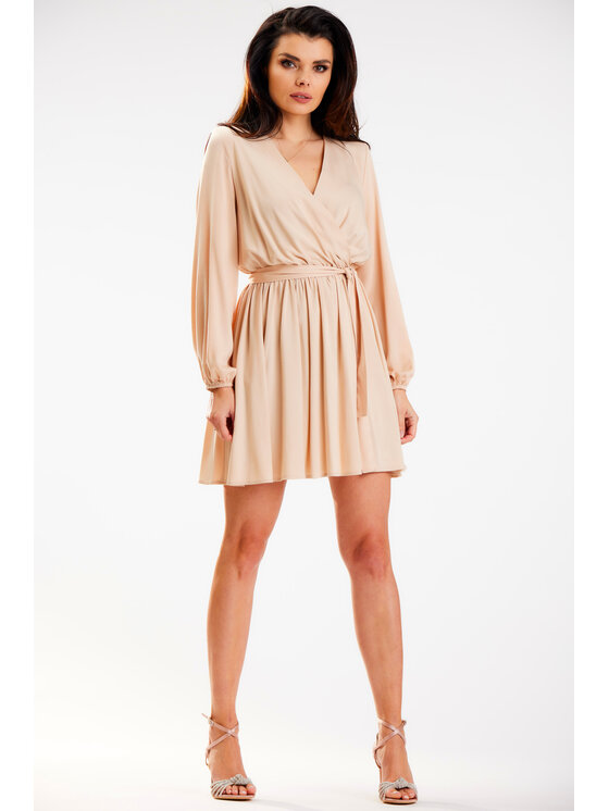Awama Awama Sukienka letnia A577 Beżowy Basic Fit