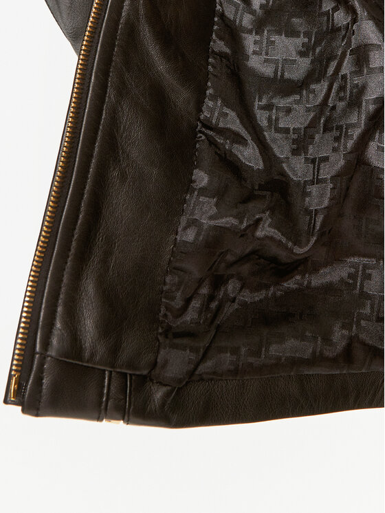 Elisabetta Franchi Elisabetta Franchi Μπουφάν δερμάτινο GD-43Z-46E2 Μαύρο Regular Fit