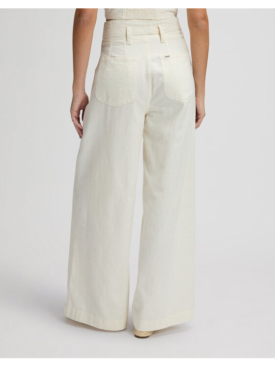 Lee Lee Jeansy PLEATED TROUSER Biały Wide Leg