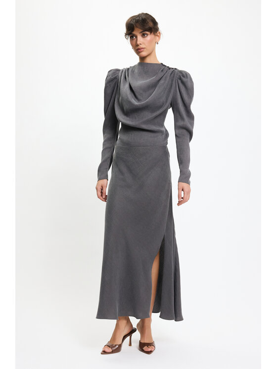 BENU BENU Spódnica maxi z rozcięciem Szary Slim Fit