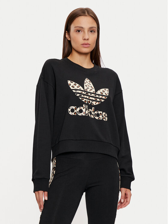 adidas Džemperis ar kapuci Leopard IW8480 Melns Loose Fit