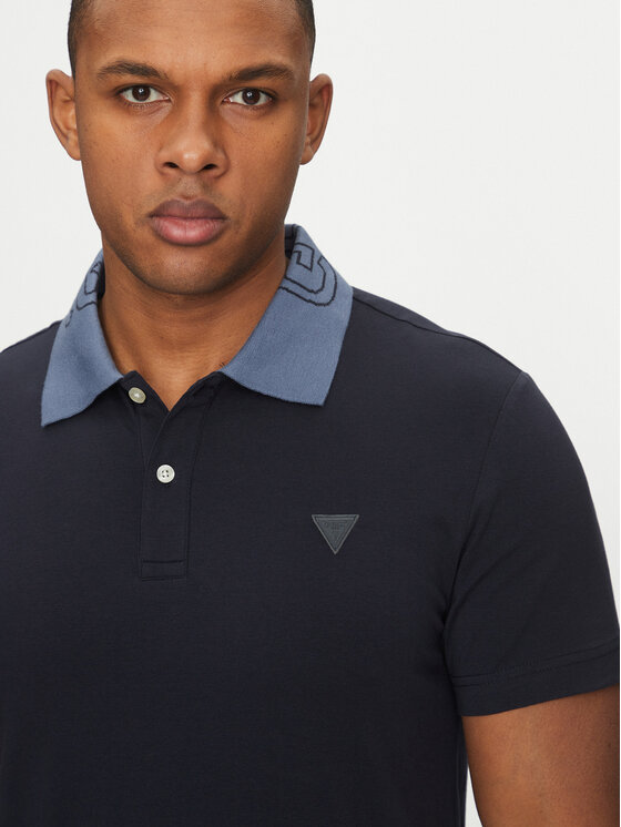 Guess Guess Тениска с яка и копчета M5GP66 J1314 Син Regular Fit