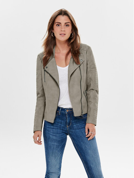 ONLY ONLY Bunda z imitace kůže Ava 15102997 Šedá Regular Fit