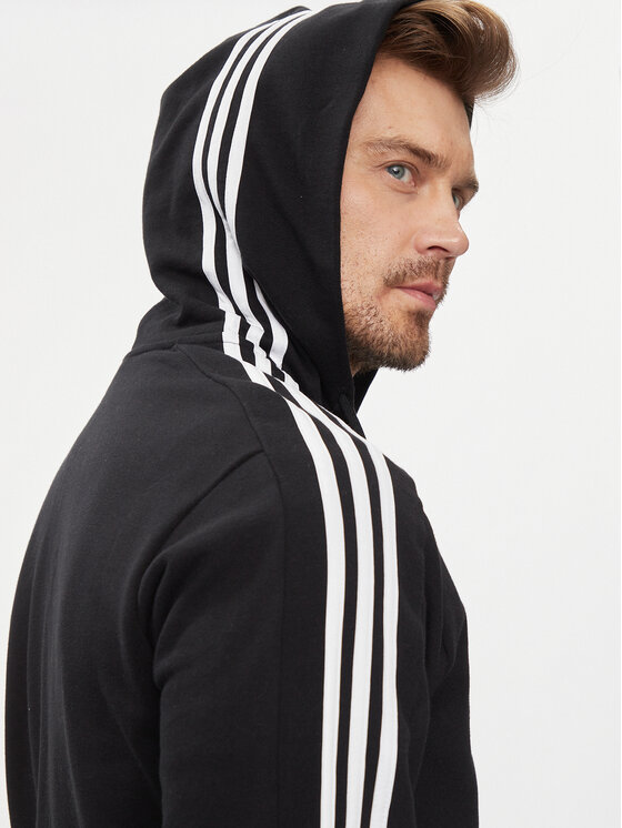 adidas adidas Μπλούζα Essentials French Terry 3-Stripes Full-Zip Hoodie IC0433 Μαύρο Regular Fit