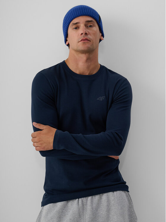 4F 4F Longsleeve ESSENTIAL Granatowy Slim Fit