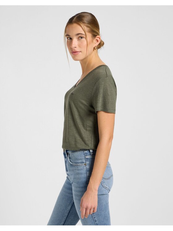 Lee Lee T-Shirt V NECK TEE Zielony Regular Fit