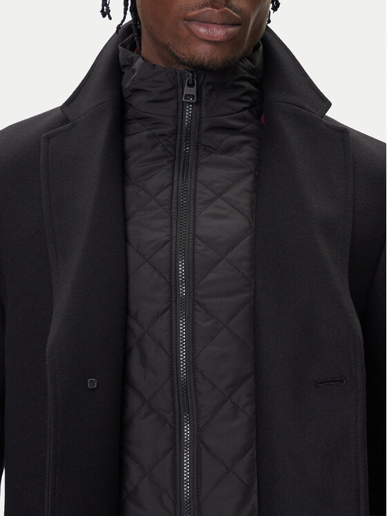 HUGO HUGO Vlněný kabát Milogan2541 50546546 Černá Regular Fit