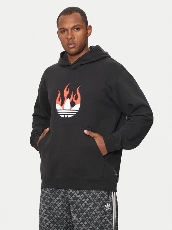 adidas Džemperis ar kapuci Flames Logo IS0208 Melns Regular Fit