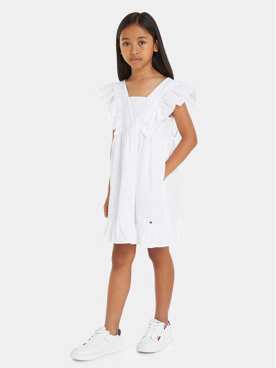 Tommy Hilfiger Tommy Hilfiger Sommerkleid Gingham KG0KG07930 M Weiß Relaxed Fit