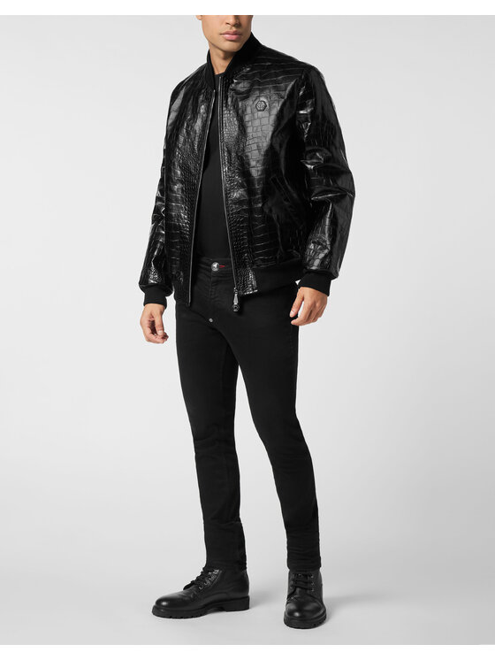PHILIPP PLEIN PHILIPP PLEIN Kurtka skórzana 26991 Czarny Regular Fit