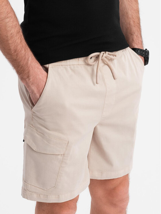 Ombre Ombre Szorty materiałowe OM-SRCG-0194 Beżowy Regular Fit