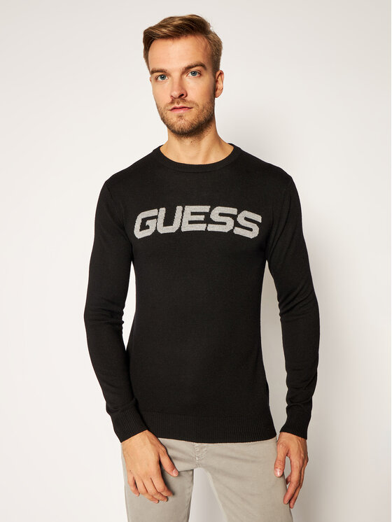 Guess Sweter Front Logo M0BR53 Z2PL0 Czarny Slim Fit