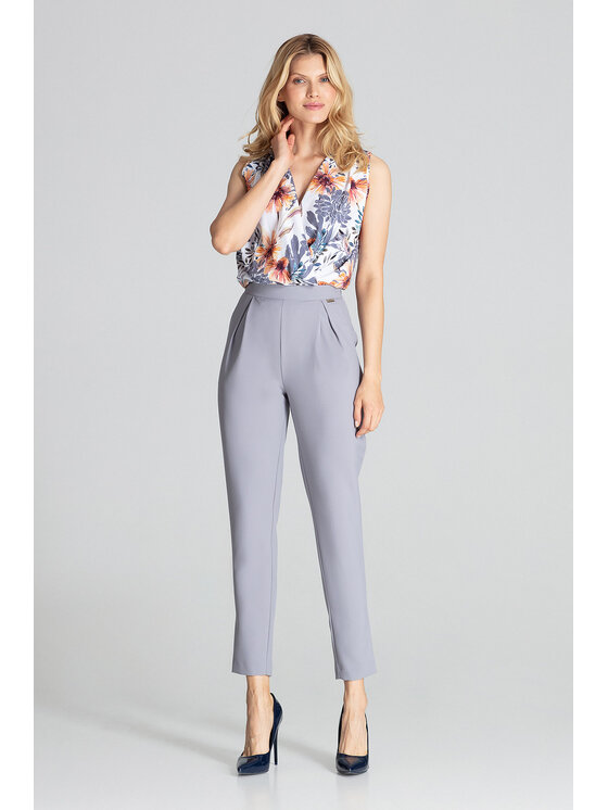 FIGL FIGL Spodnie damskie M676 Szary Regular Fit